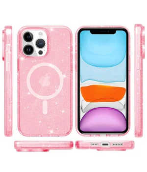 Чохол TPU Galaxy Sparkle (MagFit) для Apple iPhone 12 Pro Max (6.7") Pink+Glitter