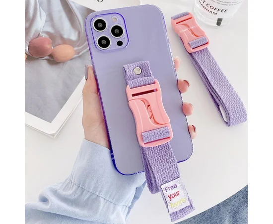 Чехол Handfree с цветным ремешком для Apple iPhone 12 Pro Max (6.7") Фиолетовый