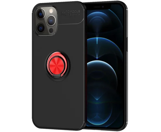 TPU чехол Deen ColorRing под магнитный держатель (opp) для Apple iPhone 12 Pro Max (6.7") Черный / Красный