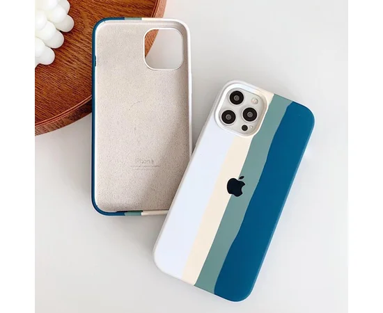 Чехол Silicone case Full Rainbow для Apple iPhone 12 Pro Max (6.7") Белый / Зеленый