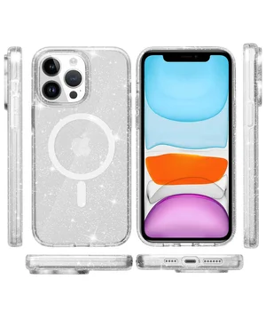 Чехол TPU Galaxy Sparkle (MagFit) для Apple iPhone 12 Pro Max (6.7") Clear+Glitter