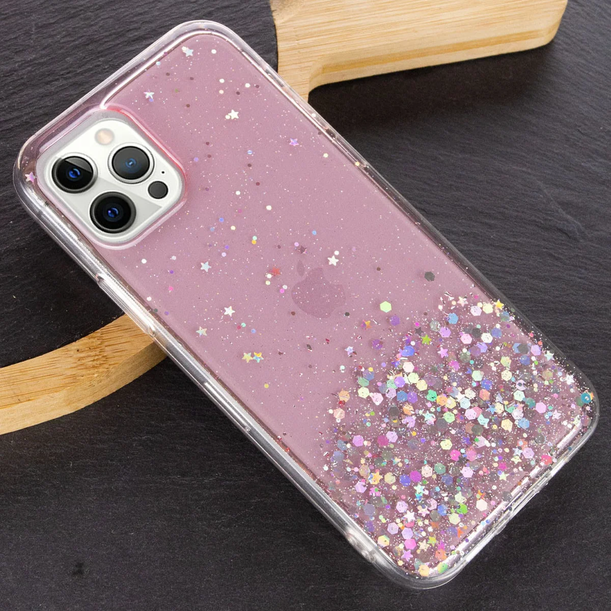 TPU чохол Star Glitter для Apple iPhone 12 Pro Max (6.7 ") Прозорий / Рожевий