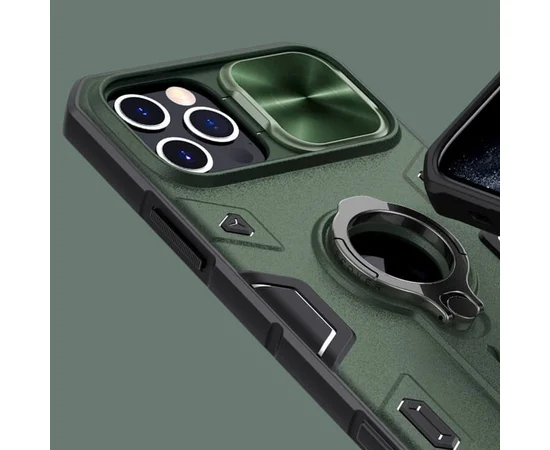 TPU+PC чехол Nillkin CamShield Armor (шторка на камеру) для Apple iPhone 12 Pro Max (6.7") Зеленый