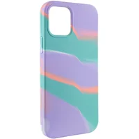 Чехол Silicone case full Aquarelle для Apple iPhone 12 Pro Max (6.7") Бирюзово-сиреневый