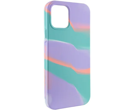 Чехол Silicone case full Aquarelle для Apple iPhone 12 Pro Max (6.7") Бирюзово-сиреневый