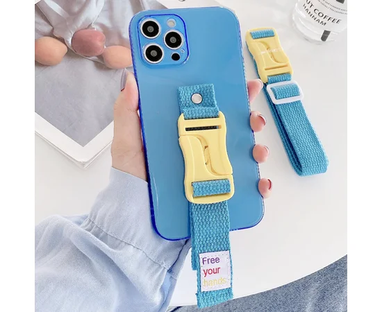 Чехол Handfree с цветным ремешком для Apple iPhone 12 Pro Max (6.7") Синий