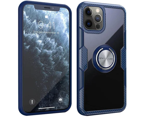 TPU+PC чехол Deen CrystalRing for Magnet (opp) для Apple iPhone 12 Pro Max (6.7") Бесцветный / Темно-синий
