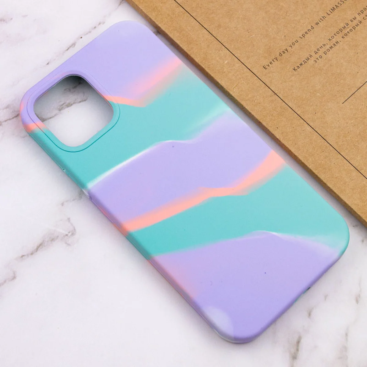 Чехол Silicone case full Aquarelle для Apple iPhone 12 Pro Max (6.7") Бирюзово-сиреневый