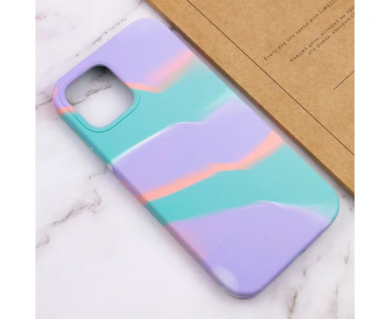 Чехол Silicone case full Aquarelle для Apple iPhone 12 Pro Max (6.7") Бирюзово-сиреневый