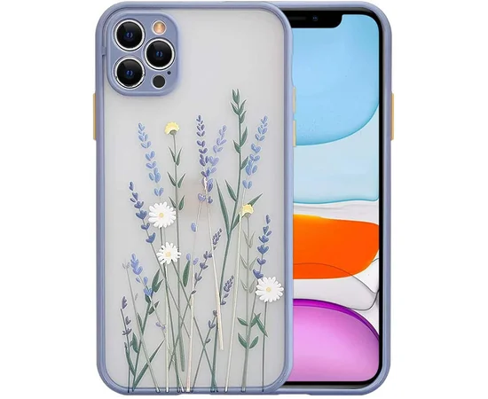 TPU+PC чехол Picture Color Buttons full camera для Apple iPhone 12 Pro Max (6.7") Lavender Grey / Цветы