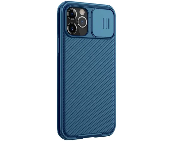 Карбоновая накладка Nillkin Camshield (шторка на камеру) для Apple iPhone 12 Pro Max (6.7") Синий / Blue