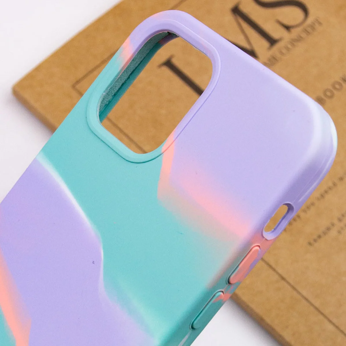 Чехол Silicone case full Aquarelle для Apple iPhone 12 Pro Max (6.7") Бирюзово-сиреневый