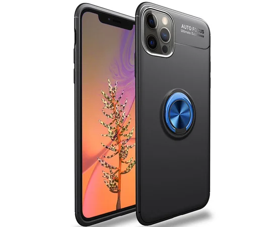 TPU чехол Deen ColorRing под магнитный держатель (opp) для Apple iPhone 12 Pro Max (6.7") Черный / Синий