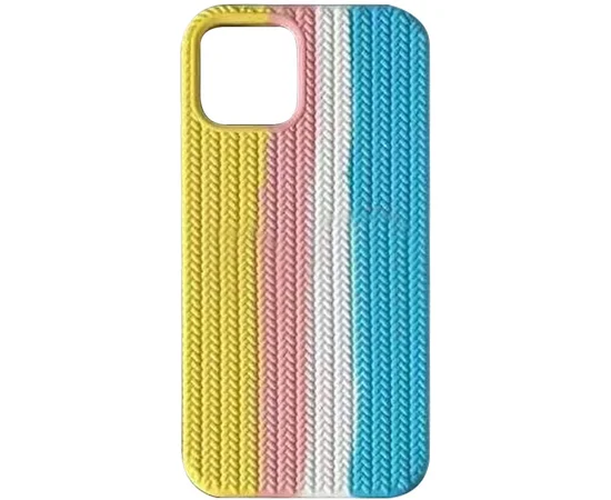 Чехол Silicone case Full Braided для Apple iPhone 12 Pro Max (6.7") Желтый / Голубой