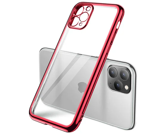 Прозрачный силиконовый чехол с глянцевой окантовкой Full Camera для Apple iPhone 12 Pro Max (6.7") Красный