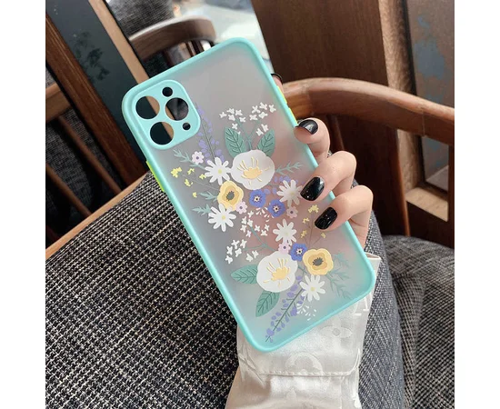TPU+PC чехол Picture Color Buttons full camera для Apple iPhone 12 Pro Max (6.7") Бирюзовый / Цветы