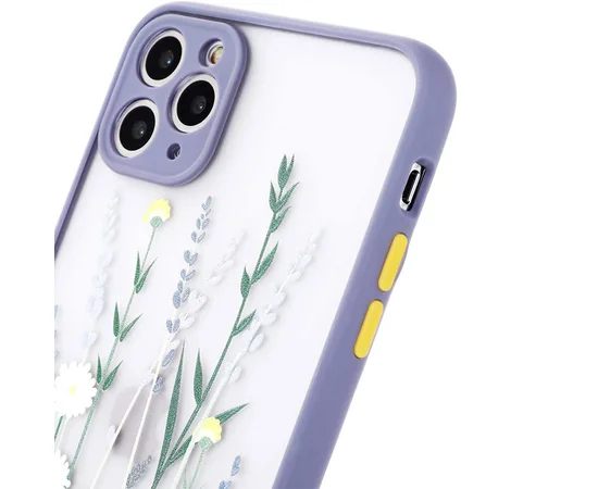 TPU+PC чехол Picture Color Buttons full camera для Apple iPhone 12 Pro Max (6.7") Lavender Grey / Цветы