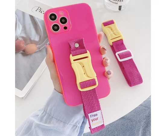Чехол Handfree с цветным ремешком для Apple iPhone 12 Pro Max (6.7") Розовый