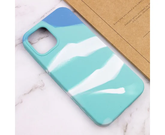 Чехол Silicone case full Aquarelle для Apple iPhone 12 Pro Max (6.7") Бирюзово-белый