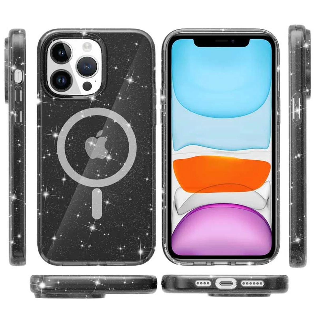 Чохол TPU Galaxy Sparkle (MagFit) для Apple iPhone 12 Pro Max (6.7") Black+Glitter