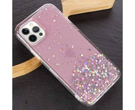 TPU чохол Star Glitter для Apple iPhone 12 Pro Max (6.7 ") Прозорий / Рожевий