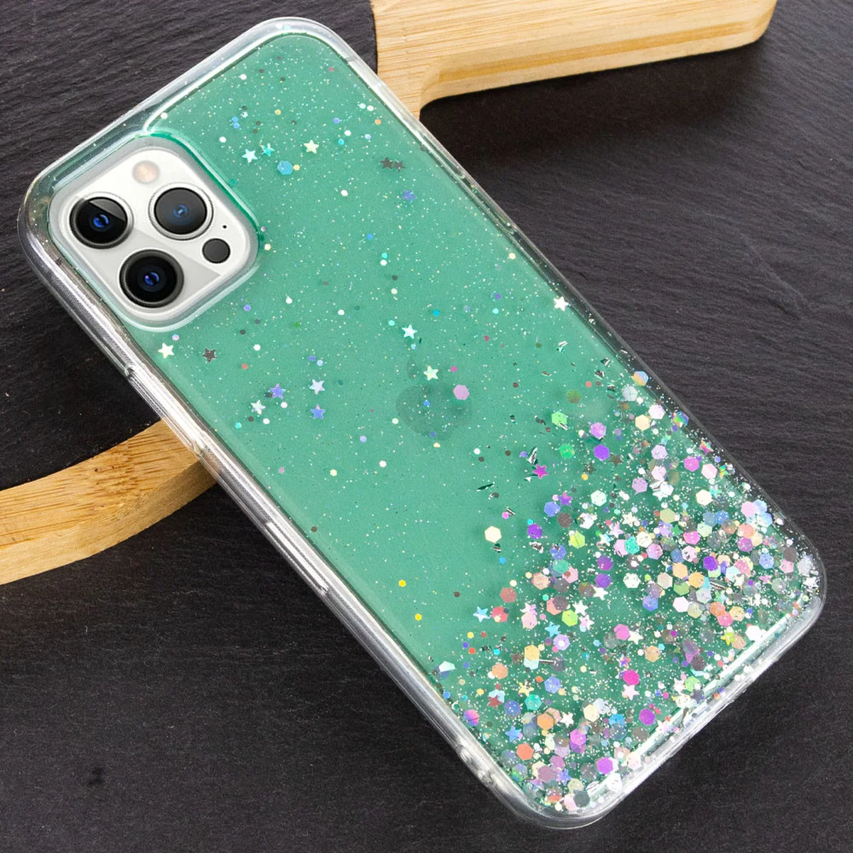 TPU чехол Star Glitter для Apple iPhone 12 Pro Max (6.7") Прозрачный / Мятный