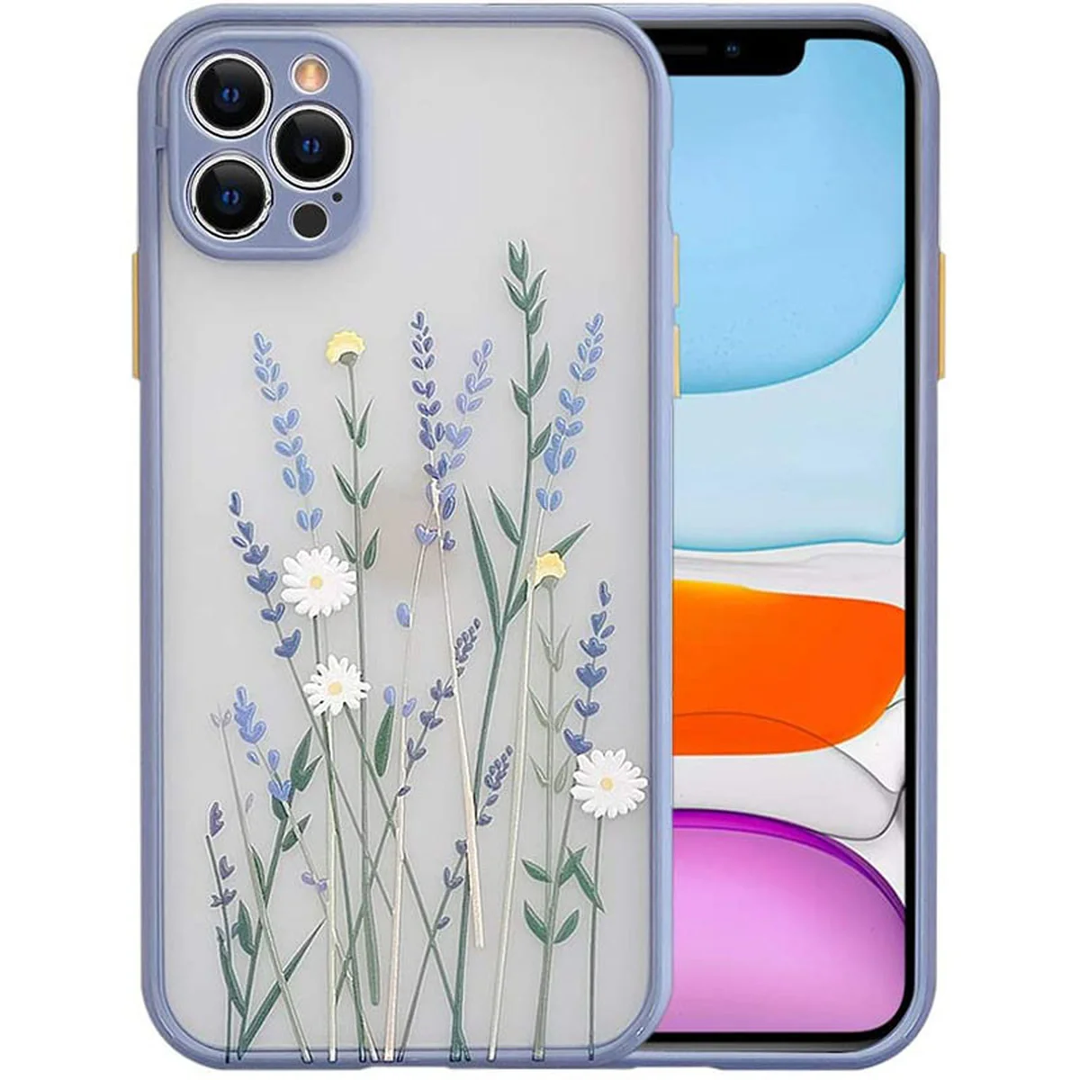 TPU+PC чехол Picture Color Buttons full camera для Apple iPhone 12 Pro Max (6.7") Lavender Grey / Цветы