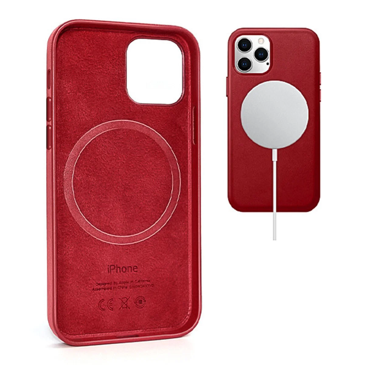 Кожаный чехол Leather Case (AAA) with MagSafe and Animation для Apple iPhone 12 Pro Max (6.7") Red