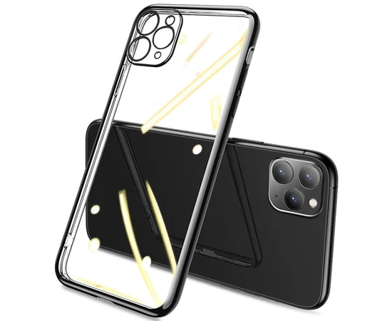 Прозрачный силиконовый чехол с глянцевой окантовкой Full Camera для Apple iPhone 12 Pro Max (6.7") Черный