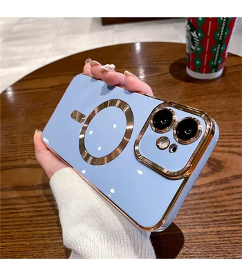 Силіконовий чохол "Luxury Plating" with MagSafe + скло на камеру для Apple iPhone 12 Сталевий-Синій