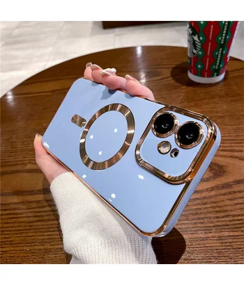 Силіконовий чохол "Luxury Plating" with MagSafe + скло на камеру для Apple iPhone 12 Сталевий-Синій