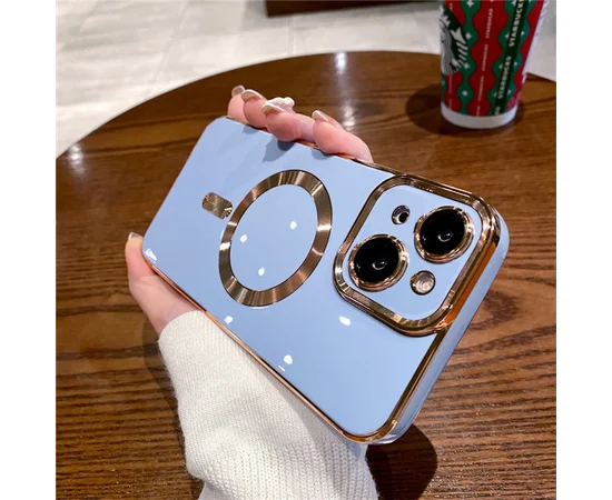 Силіконовий чохол "Luxury Plating" with MagSafe + скло на камеру для Apple iPhone 14 Plus Сталевий-Синій