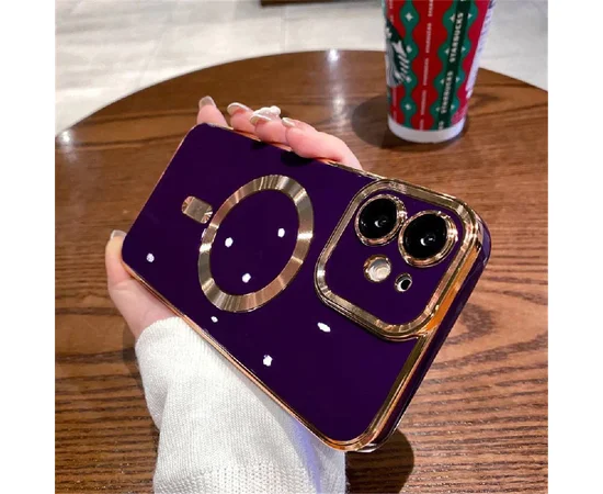 Силиконовый чехол "Luxury Plating" with MagSafe + стекло на камеру для Apple iPhone 12 Фиолетовый