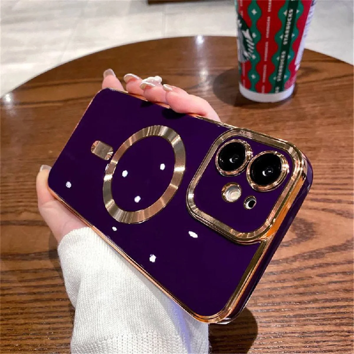 Силіконовий чохол "Luxury Plating" with MagSafe + скло на камеру для Apple iPhone 12 Фіолетовий