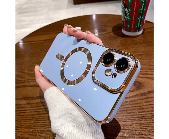 Силіконовий чохол "Luxury Plating" with MagSafe + скло на камеру для Apple iPhone 12 Сталевий-Синій