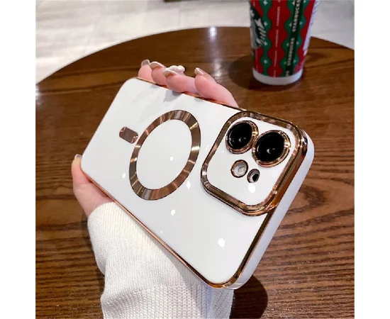 Силіконовий чохол "Luxury Plating" with MagSafe + скло на камеру для Apple iPhone 11 Білий