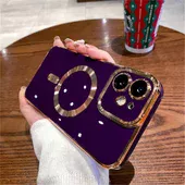 Силіконовий чохол "Luxury Plating" with MagSafe + скло на камеру для Apple iPhone 12 Фіолетовий