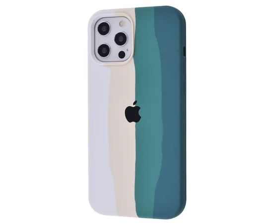 Чехол Silicone case Full Rainbow для Apple iPhone 12 Pro / 12 (6.1") Белый / Зеленый