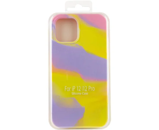 Чехол Silicone case full Aquarelle для Apple iPhone 12 Pro / 12 (6.1") Сиренево-желтый
