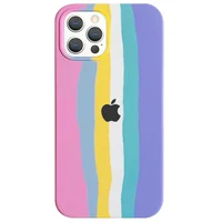 Чехол Silicone case Full Rainbow для Apple iPhone 12 Pro / 12 (6.1") Розовый / Сиреневый