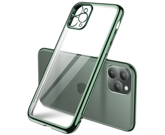 Прозрачный силиконовый чехол с глянцевой окантовкой Full Camera для Apple iPhone 12 Pro (6.1") Темно-зеленый