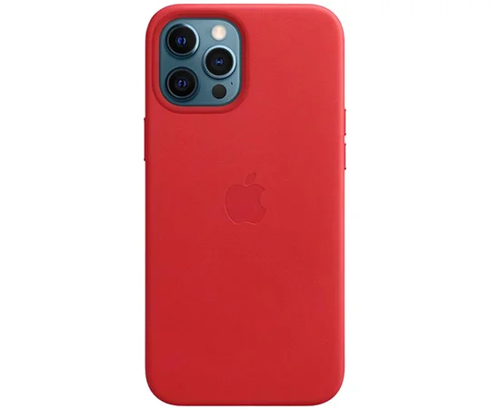 Кожаный чехол Leather Case (AAA) with MagSafe для Apple iPhone 12 Pro / 12 (6.1") Red