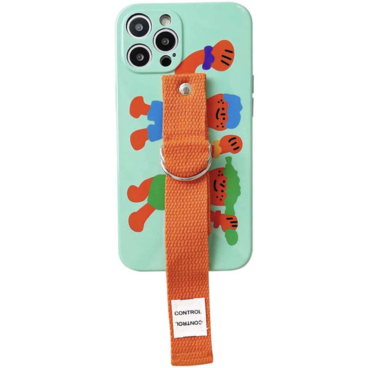 Чохол Funny Holder з кольоровим ремінцем для Apple iPhone 12 Pro (6.1") Зелений / Помаранчевий