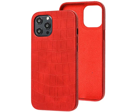 Кожаный чехол Croco Leather для Apple iPhone 12 Pro / 12 (6.1") Red