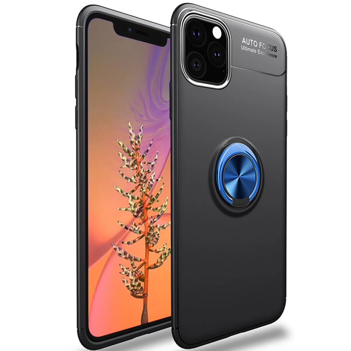 TPU чехол Deen ColorRing под магнитный держатель (opp) для Apple iPhone 12 Pro / 12 (6.1") Черный / Синий