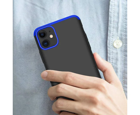 Пластиковая накладка GKK LikGus 360 градусов (opp) для Apple iPhone 12 (6.1") Черный / Синий