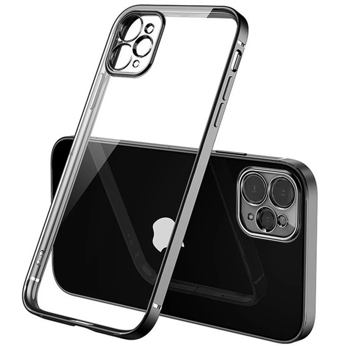 Прозрачный силиконовый чехол с глянцевой окантовкой для Apple iPhone 12 Pro / 12 (6.1") Черный