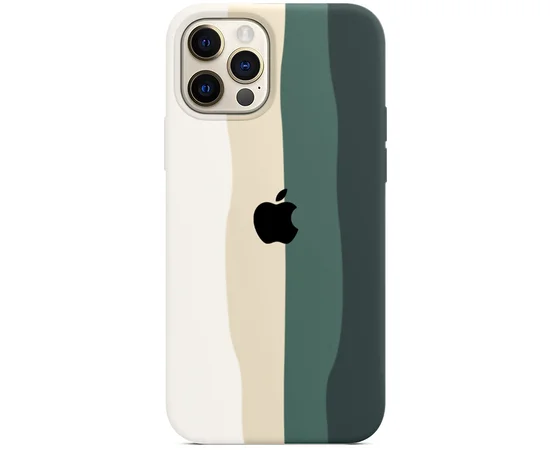 Чехол Silicone case Full Rainbow для Apple iPhone 12 Pro / 12 (6.1") Белый / Зеленый