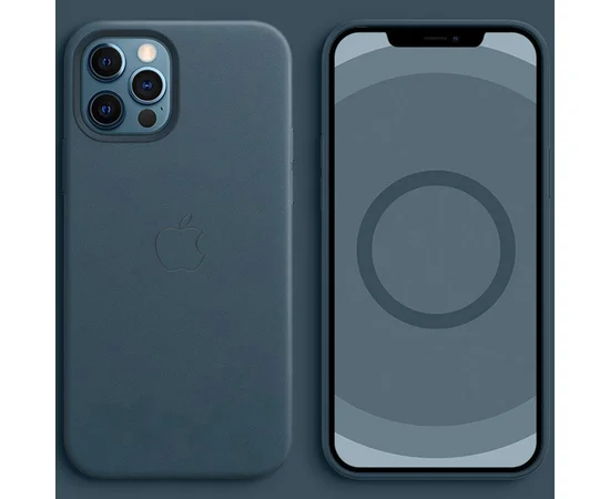 Кожаный чехол Leather Case (AA Plus) with MagSafe для Apple iPhone 12 Pro / 12 (6.1") Indigo Blue