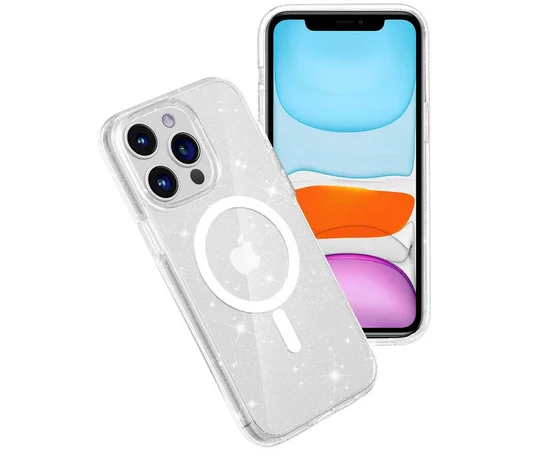 Чехол TPU Galaxy Sparkle (MagFit) для Apple iPhone 12 Pro / 12 (6.1") Clear+Glitter